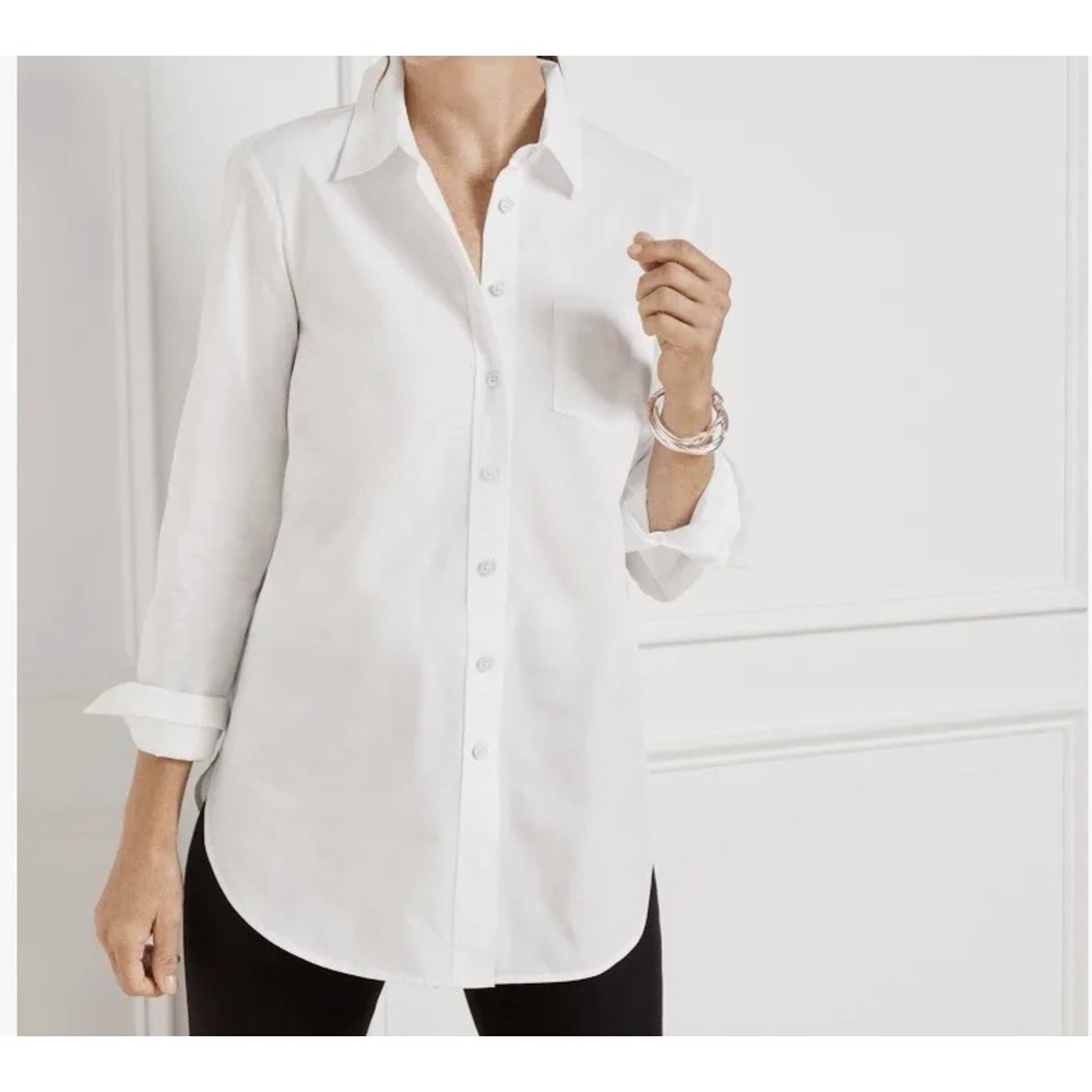 Talbots Women's Boyfriend Shirt 3X Button Down Long Sleeve White Pocket‎ Casual